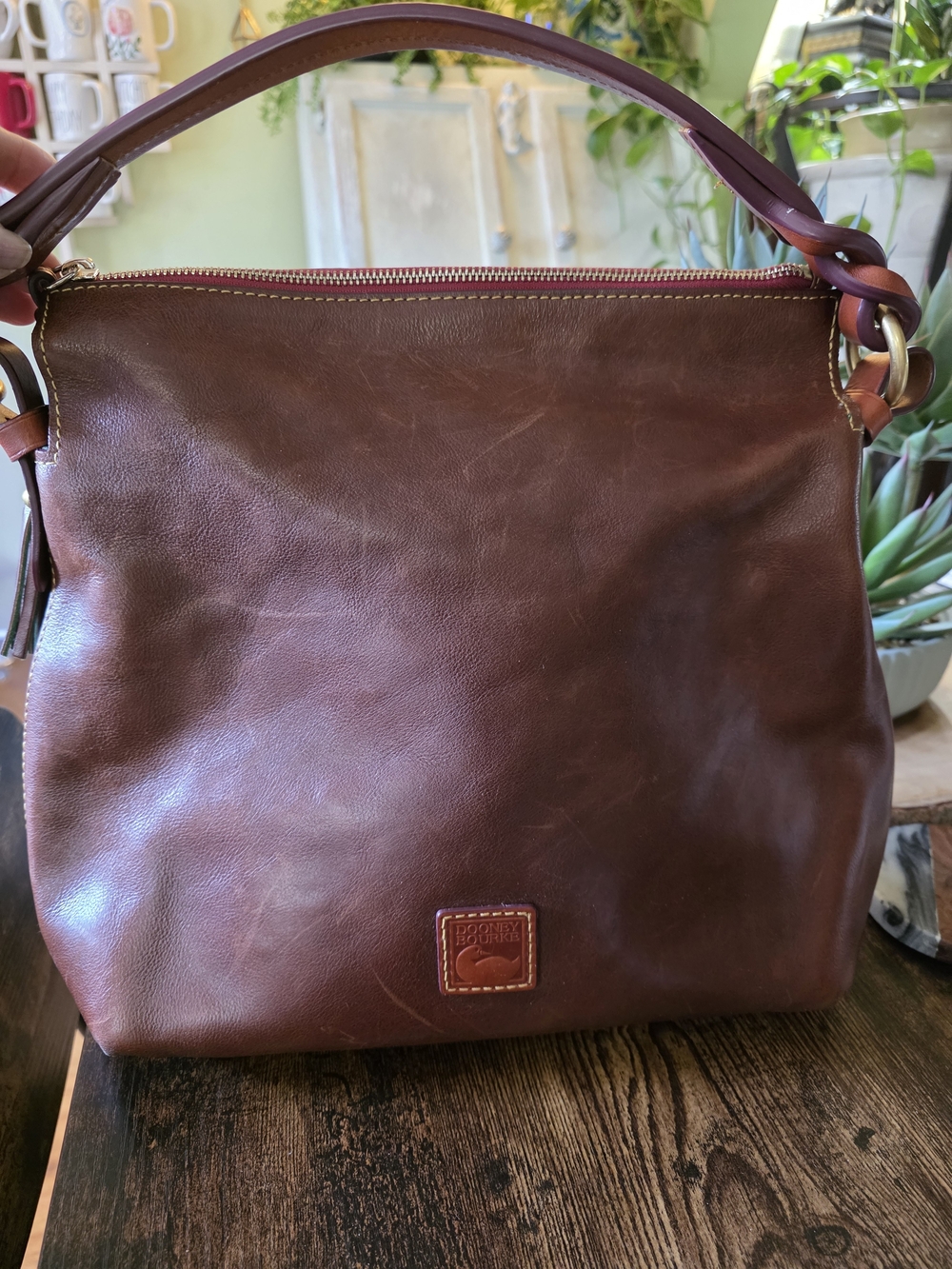 Chestnut Brown Leather Messenger Bag with Top Handle